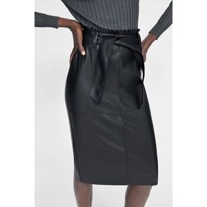Zara Faux Leather Skirt with Tie